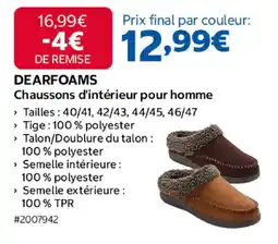 Costco DEARFOAMS Chaussons d'intérieur pour homme offre