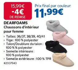 Costco DEARFOAMS Chaussons d'intérieur pour femme offre