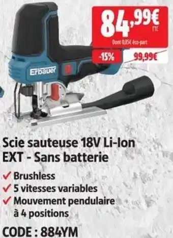 Erbauer Scie sauteuse 18V Li-Ion EXT - Sans batterie