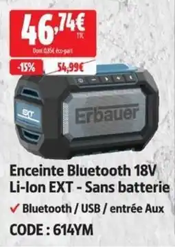 Screwfix Erbauer Enceinte Bluetooth 18V Li-ion EXT - Sans batterie offre