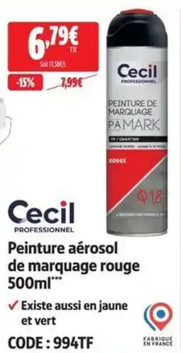 Screwfix Cecil Peinture aérosol de marquage rouge offre
