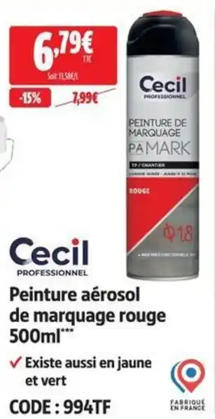 Cecil Peinture aérosol de marquage rouge