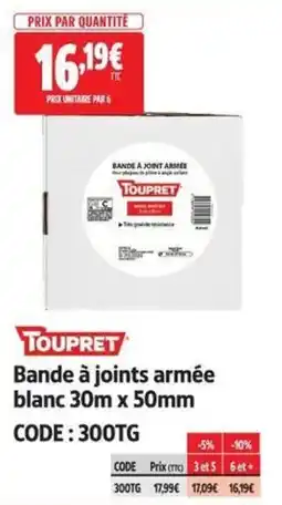 Screwfix TOUPRET Bande à joints armée offre