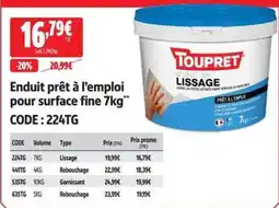 Screwfix TOUPRET Enduit de lissage offre