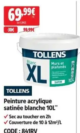 Screwfix TOLLENS Peinture acrylique satinée blanche offre
