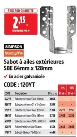 Screwfix SIMPSON Strong-Tie Sabot à ailes extérieures offre
