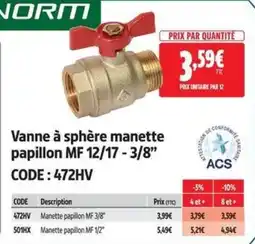 Screwfix NORM Vanne à sphère manette papillon MF 12/17 - 3/8" offre