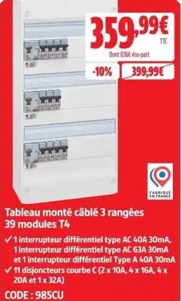 Screwfix Tableau monté câblé 3 rangées 39 modules T4 offre