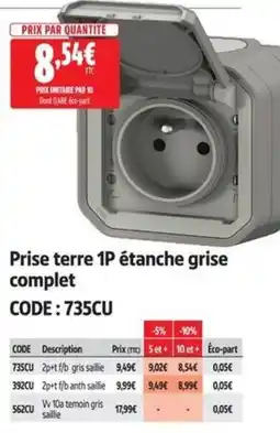 Screwfix Prise terre 1P étanche grise offre