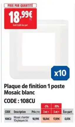 Screwfix Mosaic Plaque de finition 1 poste offre