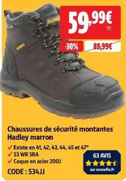 Screwfix DEWALT Chaussures de sécurité montantes Hadley marron offre