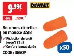 Screwfix DEWALT Bouchons d'oreilles en mousse offre