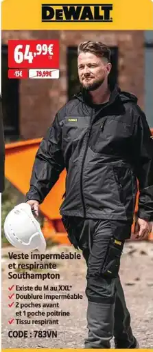 Screwfix Dewalt veste imperméable et respirante southampton offre