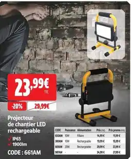 Screwfix Projecteur de chantier LED rechargeable offre
