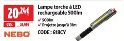 Screwfix NEBO Lampe torche à LED rechargeable 500lm offre