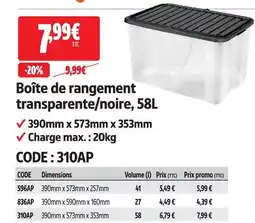 Screwfix Boîte de rangement transparente/noire, 58l offre
