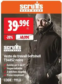 Screwfix Scruffs veste de travail softshell t54852 noire offre
