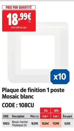 Screwfix Mosaic plaque de finition 1 poste blanc offre