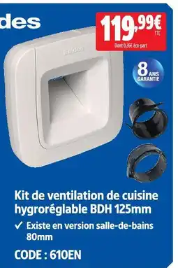 Screwfix Aldes kit de ventilation de cuisine hygroréglable bdh 125 mm offre