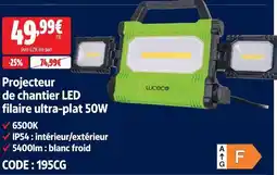 Screwfix Luceco projecteur de chantier led filaire ultra-plat 50w offre