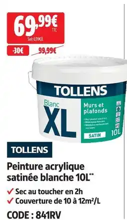 Screwfix Tollens peinture acrylique satinée blanche 10l offre