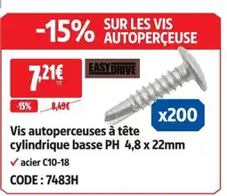 Screwfix Easydrive vis autoperceuses à tête cylindrique basse ph 4,8 x 22 mm offre