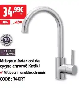 Screwfix Cooke & lewis mitigeur évier col de cygne chromé katiki offre