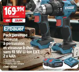 Screwfix Erbauer pack perceuse visseuse à percussion et visseuse à choc sans fil 18v li-ion ext offre