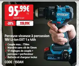 Screwfix Erbauer perceuse visseuse à percussion 18v li-ion ext 1 x 4ah offre