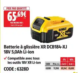 Screwfix Dewalt batterie à glissière xr dcb184-xj 18v 5,0ah li-ion offre