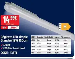 Screwfix Réglette led simple étanche 18w 120cm offre
