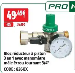 Screwfix Pronorm bloc réducteur à piston 3 en 1 avec manomètre mâle écrou tournant 3/4” offre