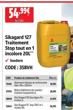 Screwfix Sika traitement stop tout en 1 incolore 20 l offre