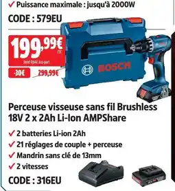 Screwfix Bosch perceuse visseuse sans fil brushless 18v 2 x 2ah li-ion ampshare offre
