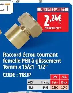 Screwfix Raccord écrou tournant femelle per à glissement offre
