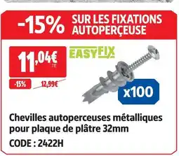 Screwfix Easyfix chevilles autoperceuses métalliques pour plaque de plâtre 32 mm offre