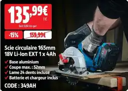 Screwfix Erbauer scie circulaire 165mm 18v li-ion 1 x 4ah offre