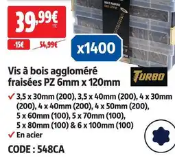 Screwfix Turbo vis à bois aggloméré fraisées pz offre