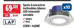 Screwfix Lap spots à encastrer inclinables blancs led intensité variable offre