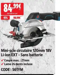 Screwfix Erbauer mini-scie circulaire 120mm 18v li-ion ext - sans batterie offre
