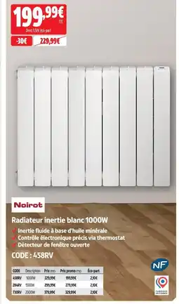 Screwfix Noirot radiateur inertie blanc 1000w offre