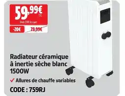 Screwfix Radiateur céramique à inertie sèche blanc 1500w offre