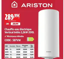 Screwfix Ariston chauffe-eau électrique vertical initio 2,2kw offre