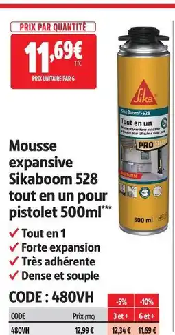 Screwfix Sika mousse expansive sikaboom 528 tout en un pour pistolet 500ml offre
