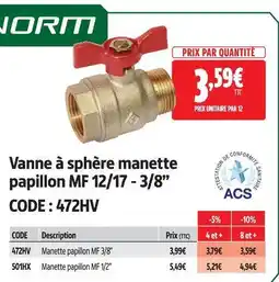 Screwfix Pronorm vanne à sphère manette papillon mf 3/8 offre