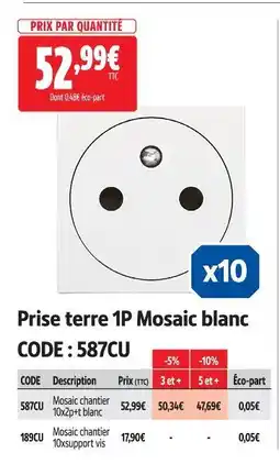 Screwfix Prise terre 1p mosaic blanc offre