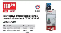 Screwfix Legrand interrupteur différentiel bipolaire à bornes à vis courbe a dx3 63a 30ma offre
