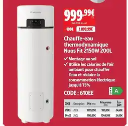 Screwfix Ariston chauffe-eau thermodynamique nuos fit 2150w offre