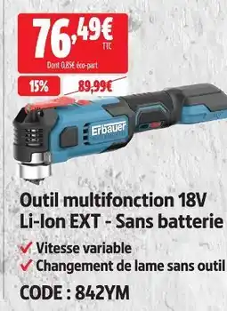 Screwfix Erbauer outil multifonction 18v li-ion ext - sans batterie offre
