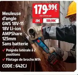 Screwfix Meuleuse d'angle gws 18v-11 18v li-ion ampshare 125 mm sans batterie offre